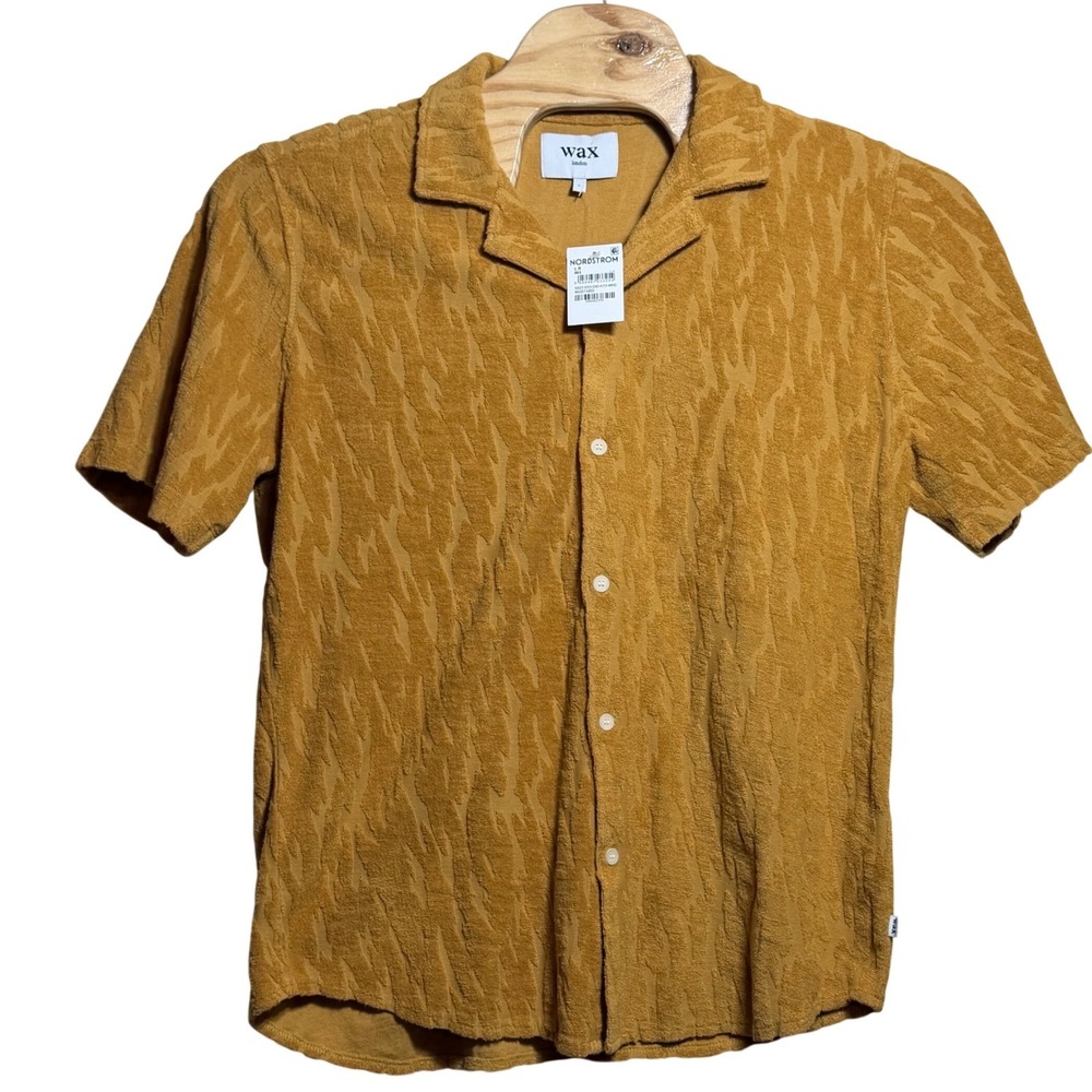NEW Wax London Didcot Shirt Mustard Yellow Textured Jacquard Towelling Large